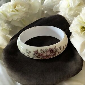 Floral White and Purple Bangle Bracelet